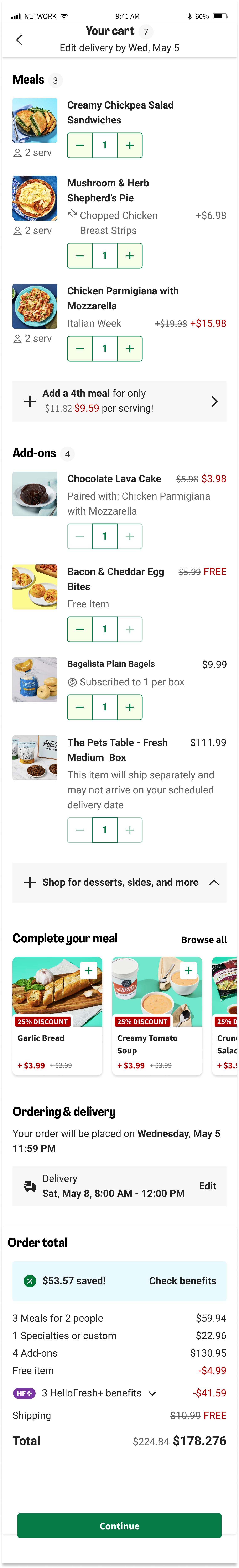 The redesigned cart app screen