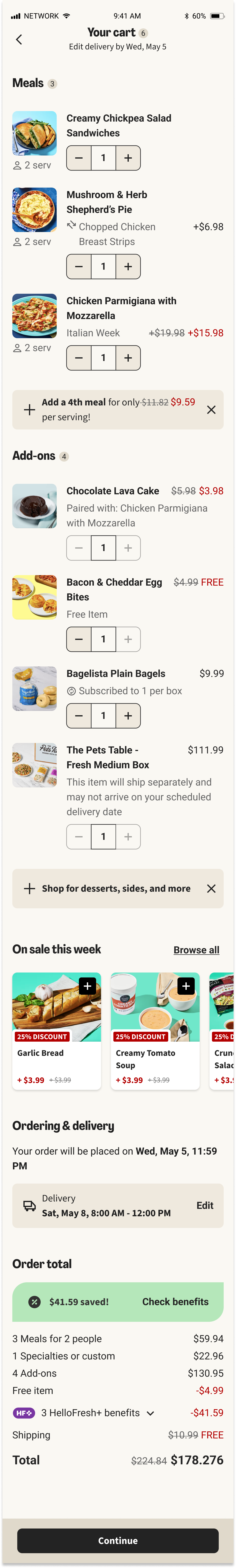Cart Redesign app screen with the rebrand