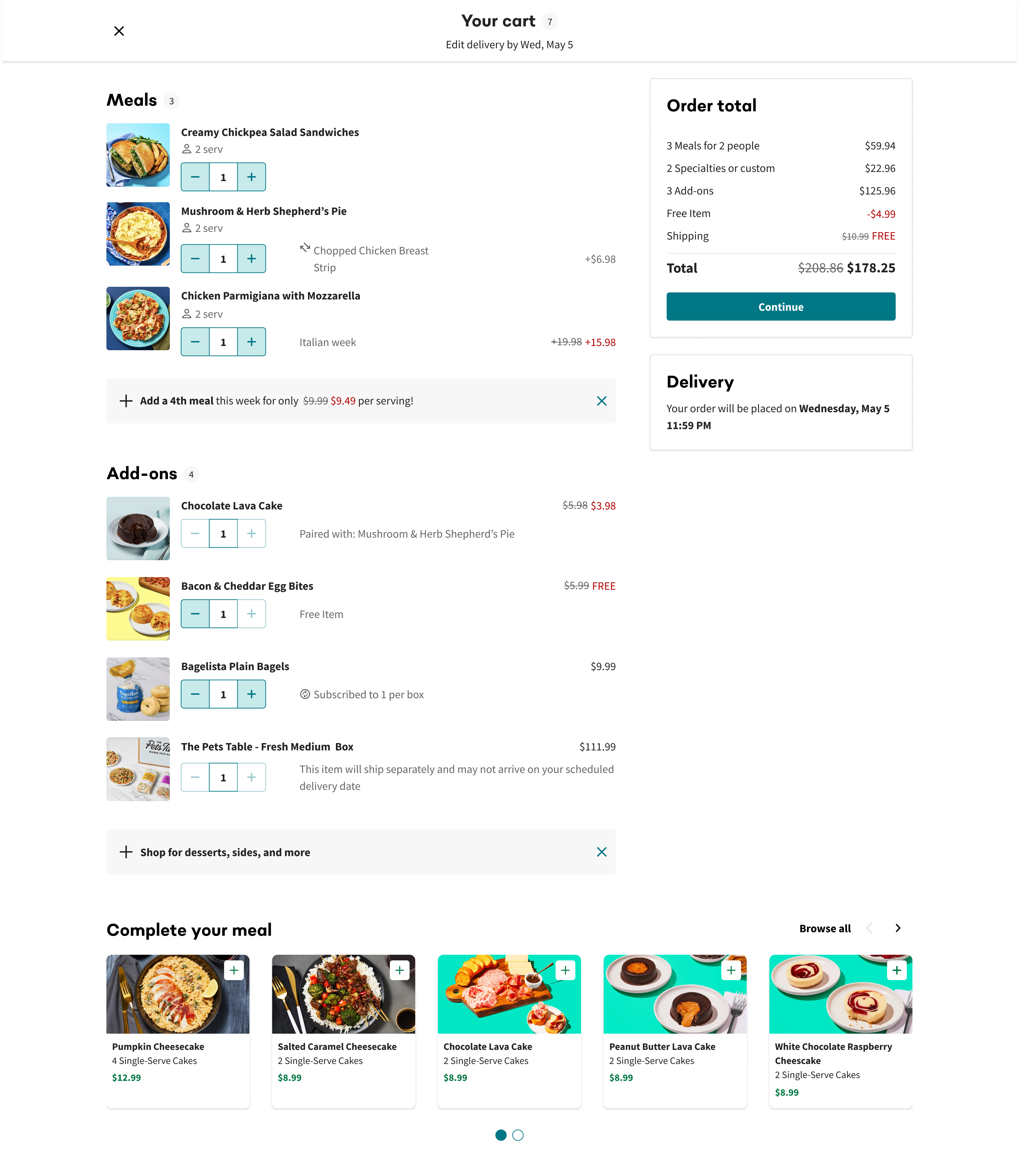 Cart Redesign design for EveryPlate brand