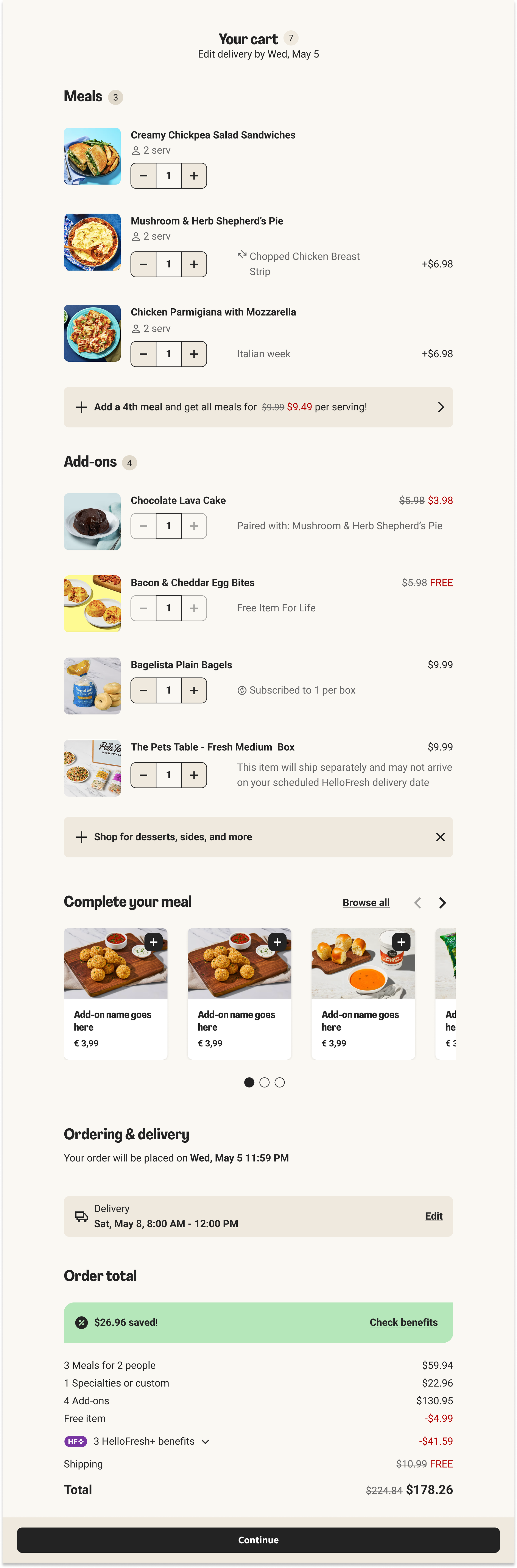 Cart Redesign tablet screen with the rebrand
