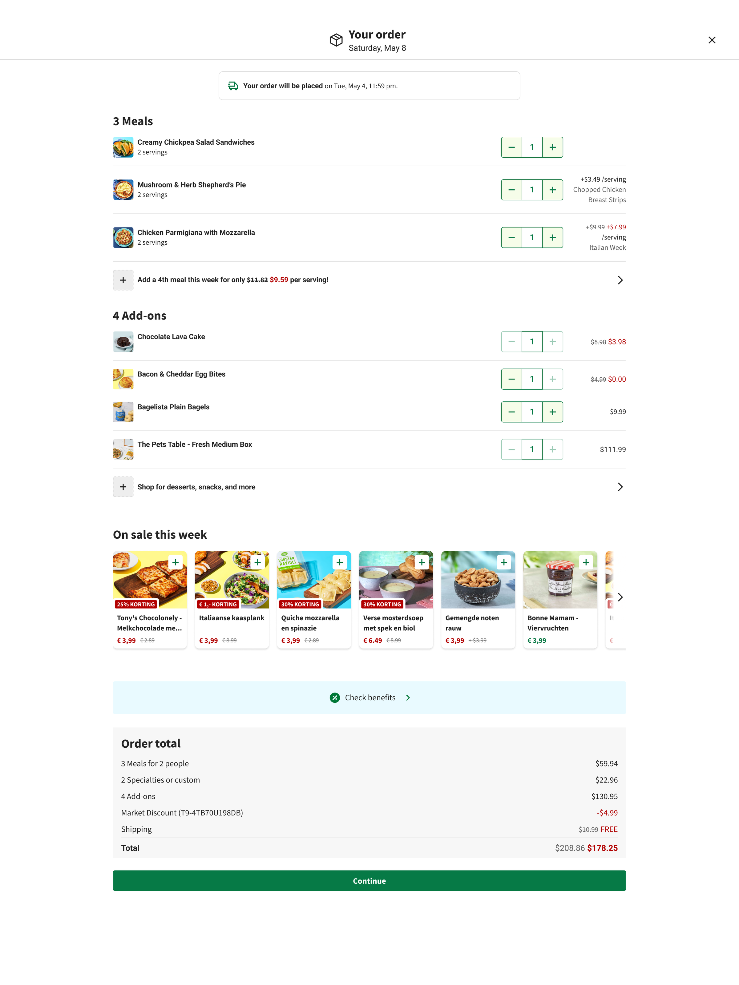 Cart redesign web experiment control layout, single-column