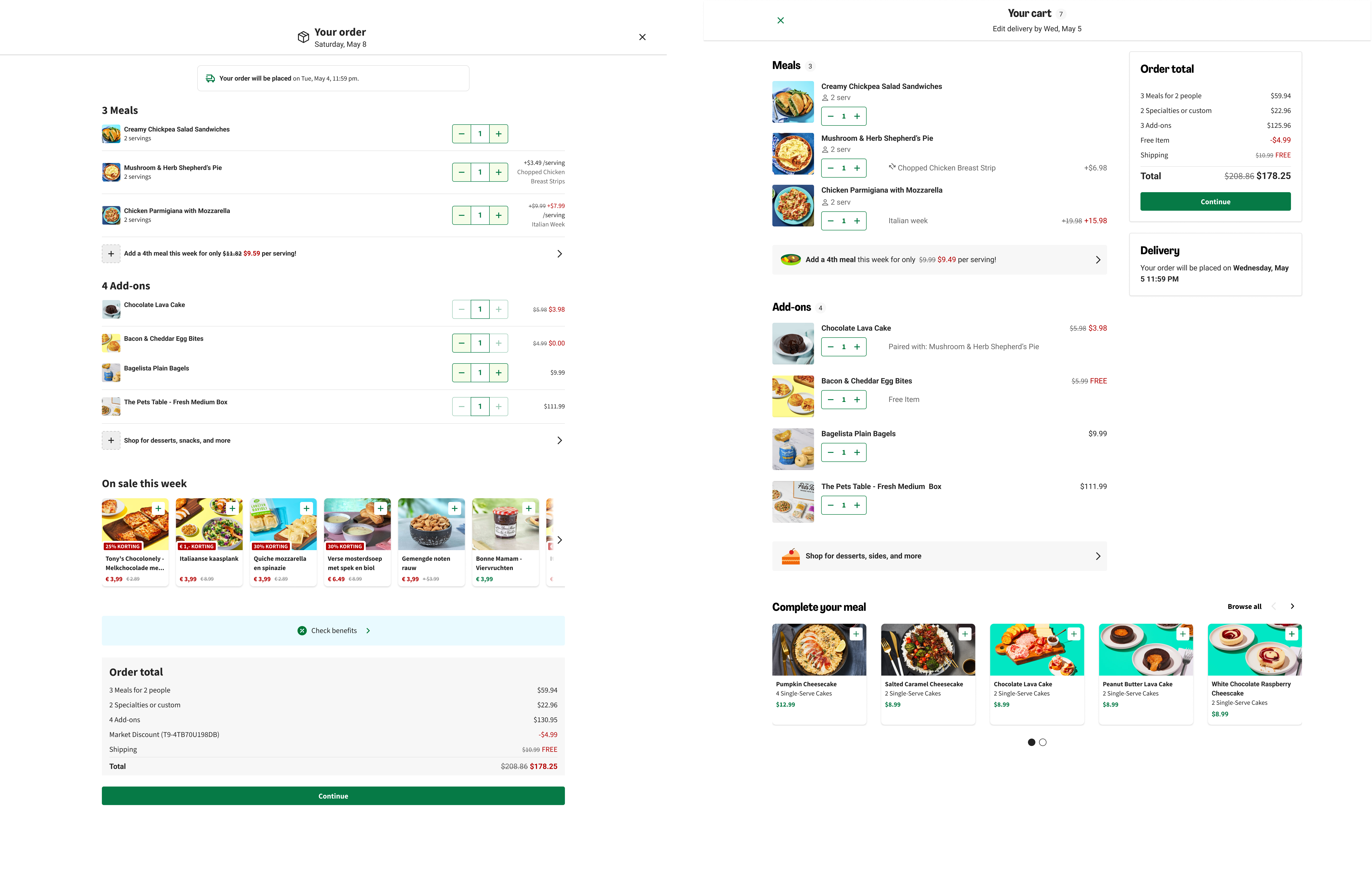 Cart redesign web experiment showing control versus variant with two-column layout