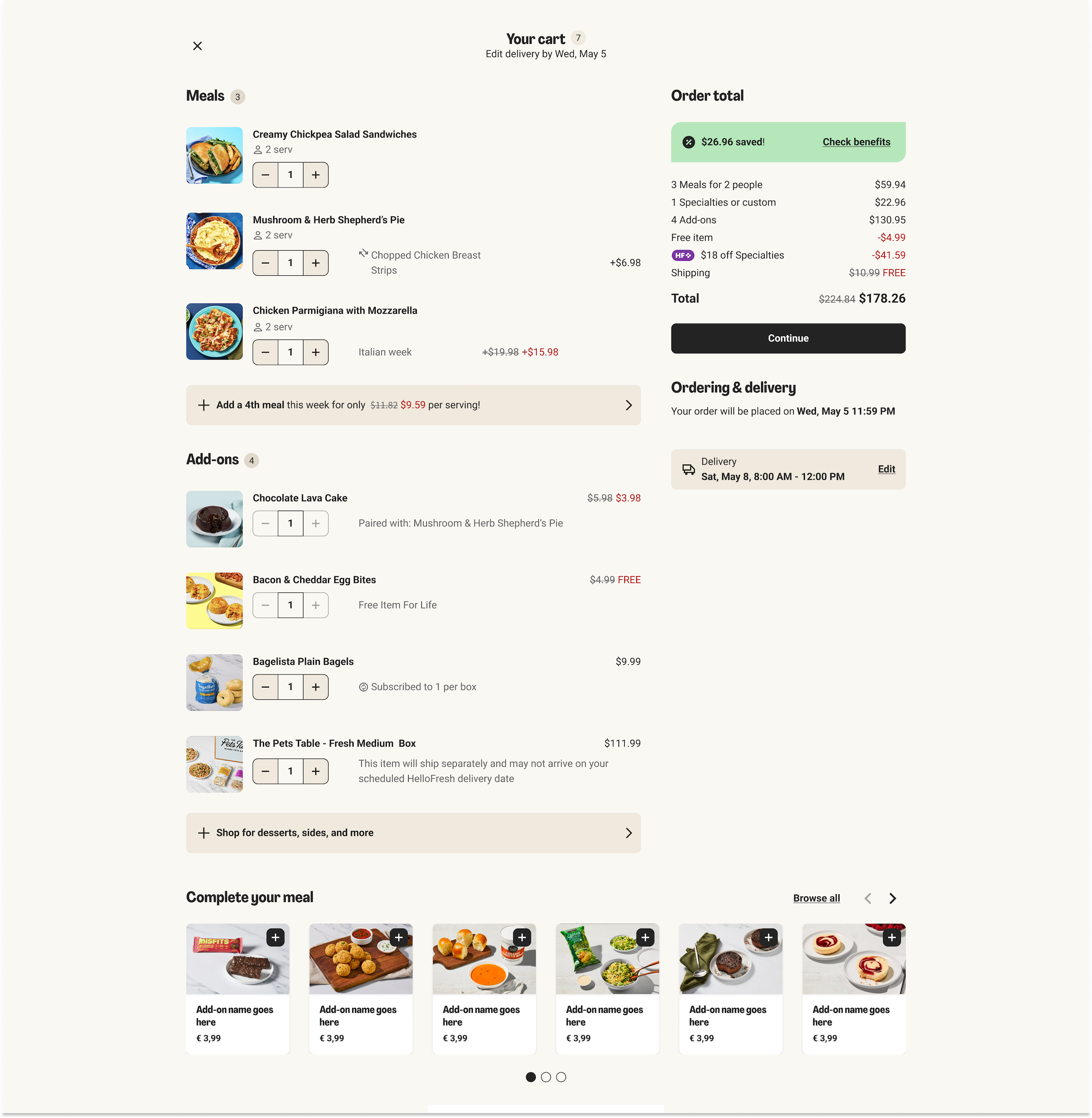 Cart Redesign web screen with the rebrand